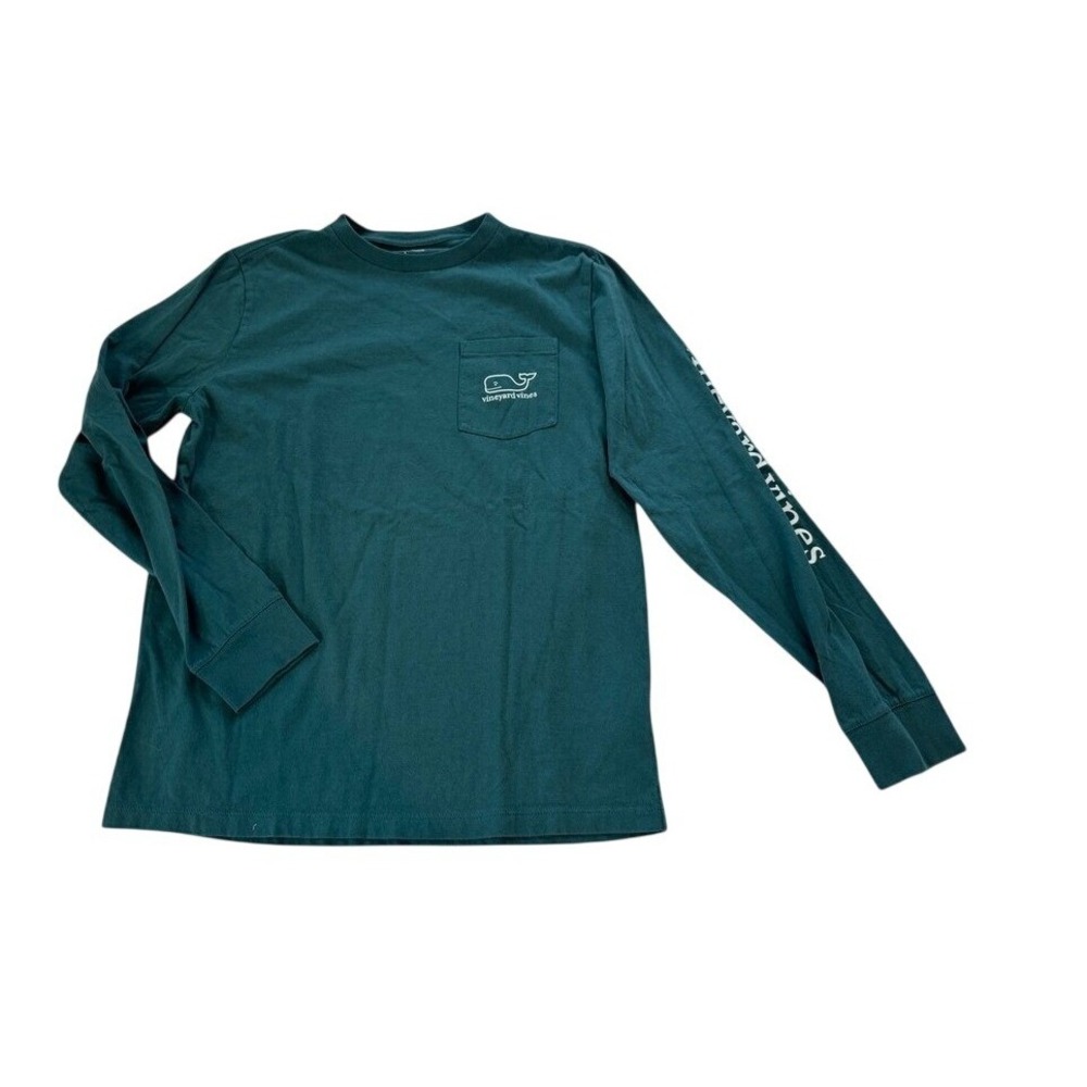 Vineyard Vines Boys Green Long Sleeve Whale Graphic Pocket T-Shirt Size L 16